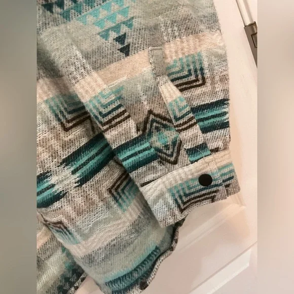 Rock & Roll Denim Men’s Beige Teal Turquoise Aztec Jacket Shacket, Size XXL, NWT - Picture 3 of 11